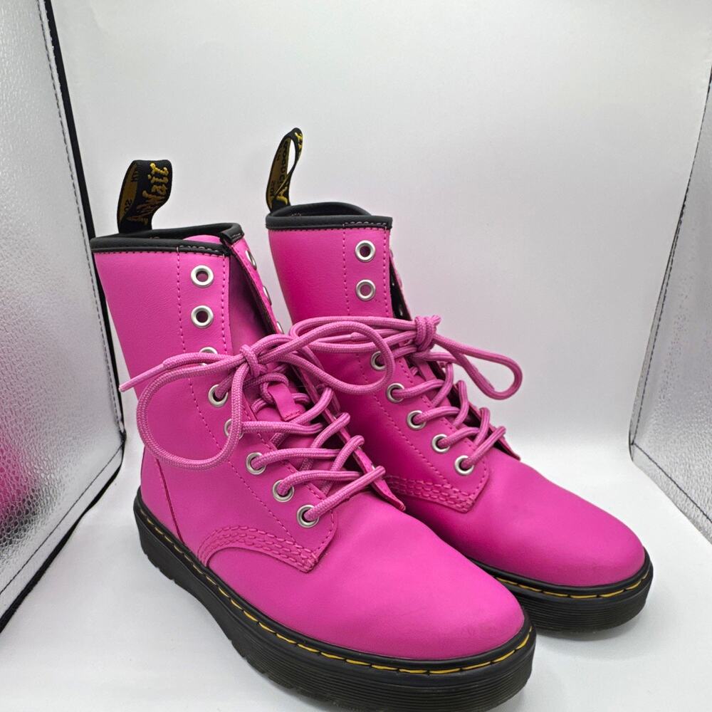 Dr. Martens Zavala Pink Combat Ankle Boots Lace Up Round Toe Women US 6